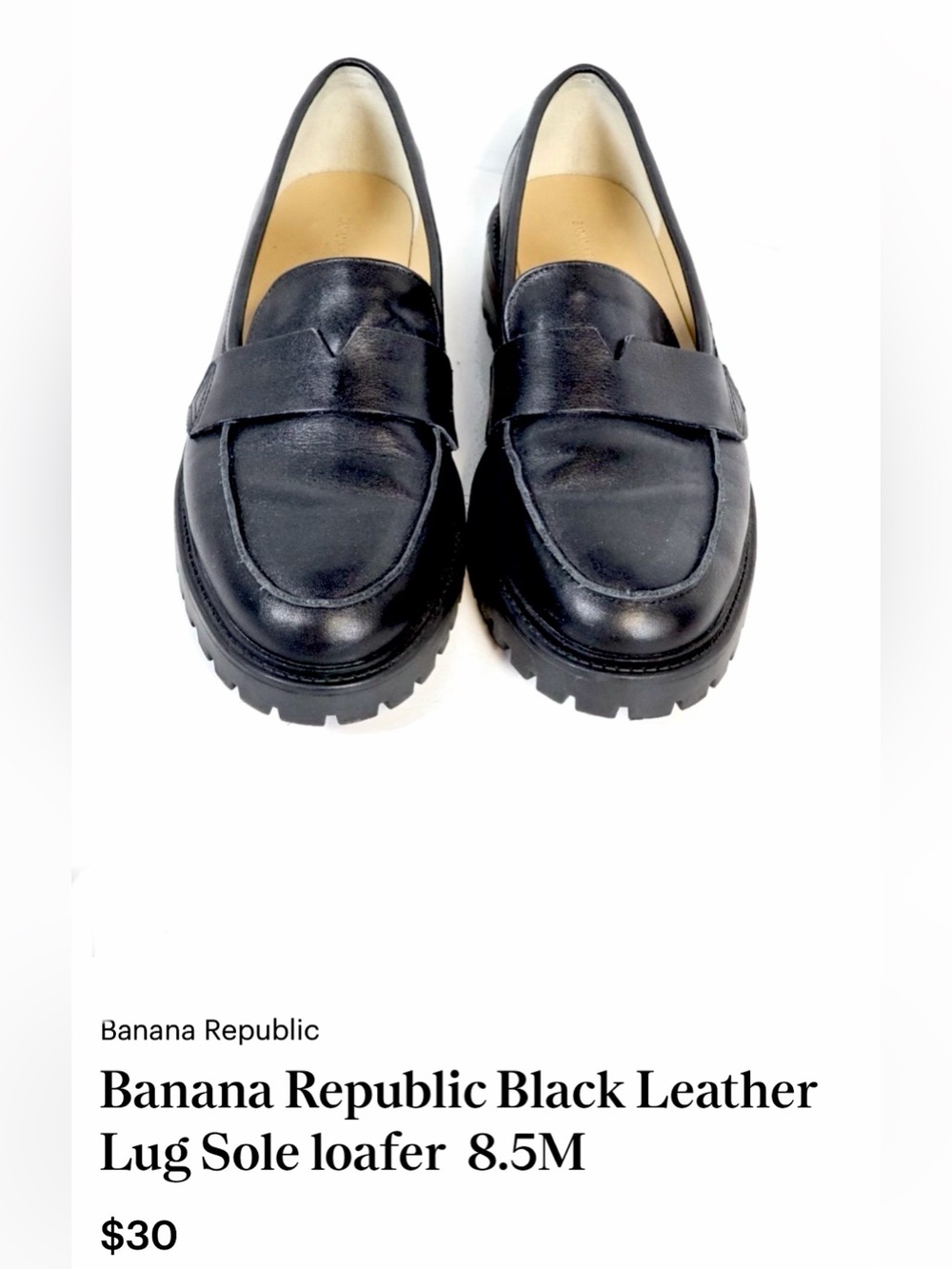 Banana Republic Black Leather Lug Sole loafer  8.5M